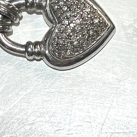 Sterling Silver 925 Diamond Heart Charm Rolo Link Toggle Bracelet Signed KRN - Picture 5 of 16